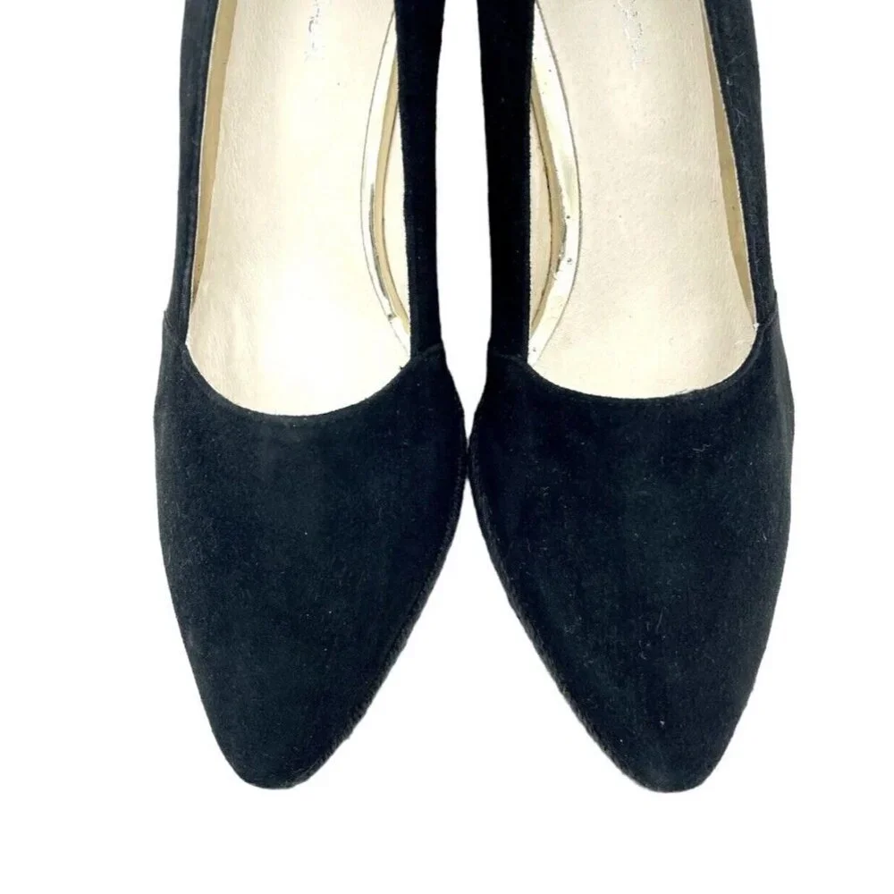 Atelier Mercadal Greta Wedge Espadrilles Black Suede Leather Shoes SZ 41 EU NIB